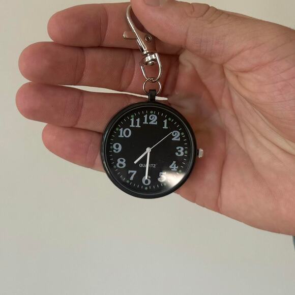 Y2K Black Digital Pocket Watch Keychain Unisex Modern Accessory New - Picture 1 of 7